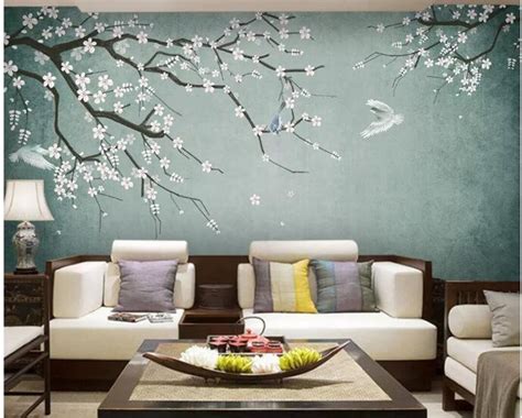 Chinoiserie Brushwork Hand Painted Hanging Plum Blossom Tree Etsy