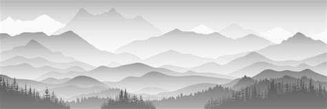 Premium Vector Black And White Mountain Landscape Panoramic View