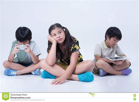 Asian Kids Playing Tablet Stock Image Image Of Lazy 74921913