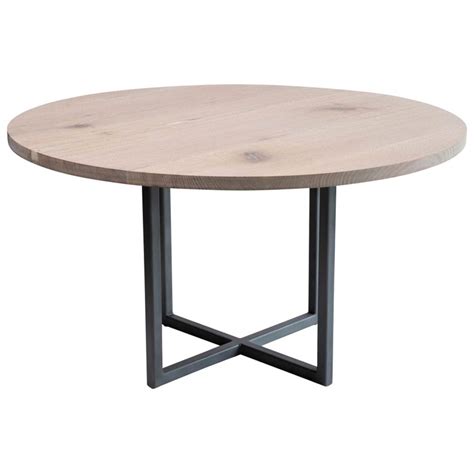 48 Round Dining Table In White Oak And Pewter Inlays Modern Steel