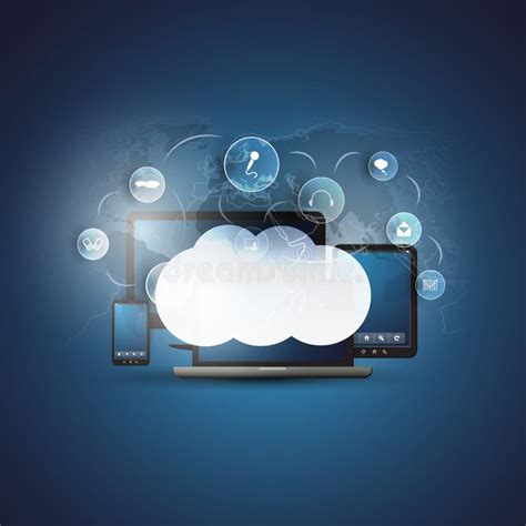 Cloud Computing Design Concept With Electronic Devices World Map And