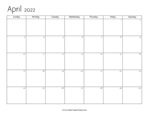 20 April 2022 Calendar Printable Pdf Us Holidays Blank Free
