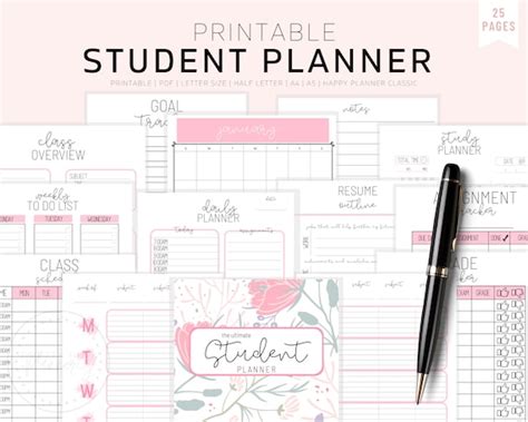 Student Planner Printable Academic Planner Printable College Etsy