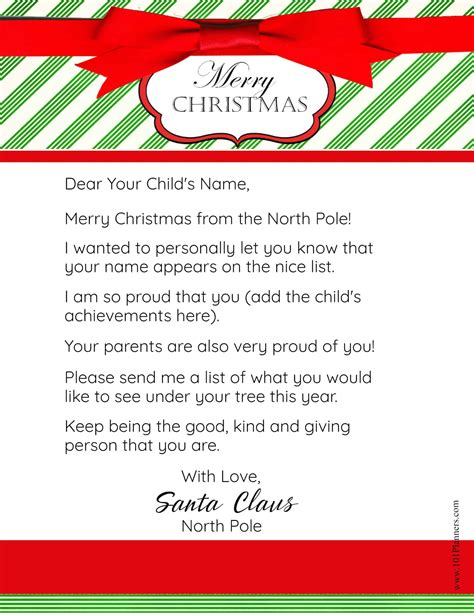 Free Personalized Printable Letter From Santa To Your Child
