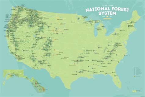 Us National Forest System Map 24x36 Poster National Forest Us