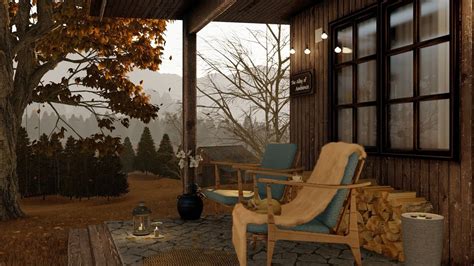 Autumn Rain On Terrace Cozy Cabin Porch Ambience Relaxing Rain