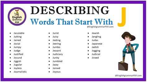 Describing Words That Start With J English Grammar Pdf