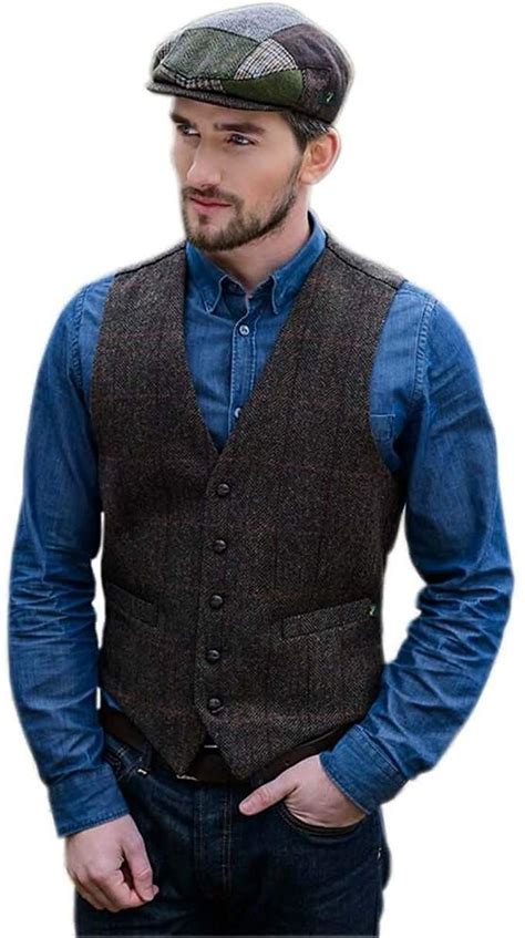 Mucros Weavers Tweed Vest Men 5 Buttons Made In Ireland Brown At