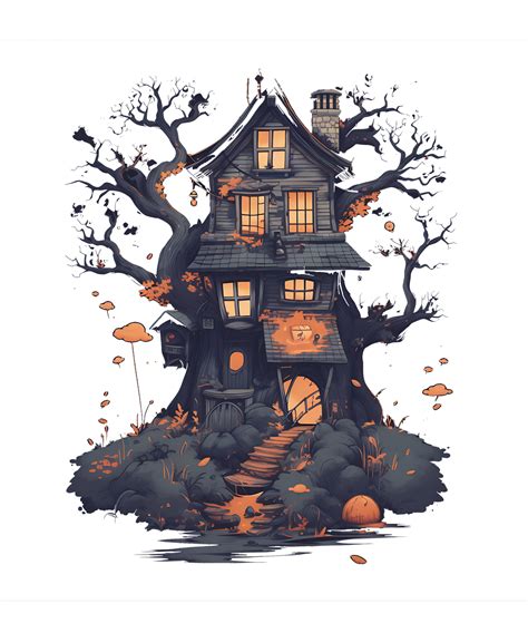 Watercolor Halloween Witch House Sublimation Clipart Png Background