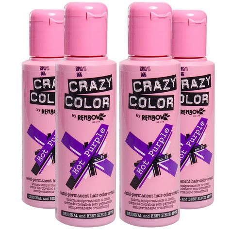 Crazy Color 4 Pack Hot Purple Semi Permanent Hair Dye 100ml