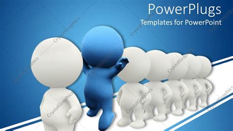 Powerpoint Template 3d Figures In Line White Figures And Blue Figure