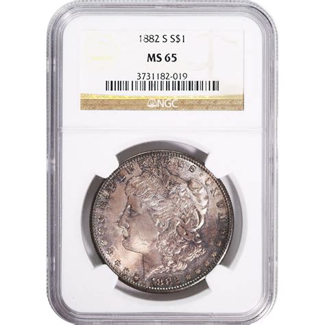 Certified Morgan Silver Dollar 1882 S Ms65 Ngc Toning Golden Eagle Coins