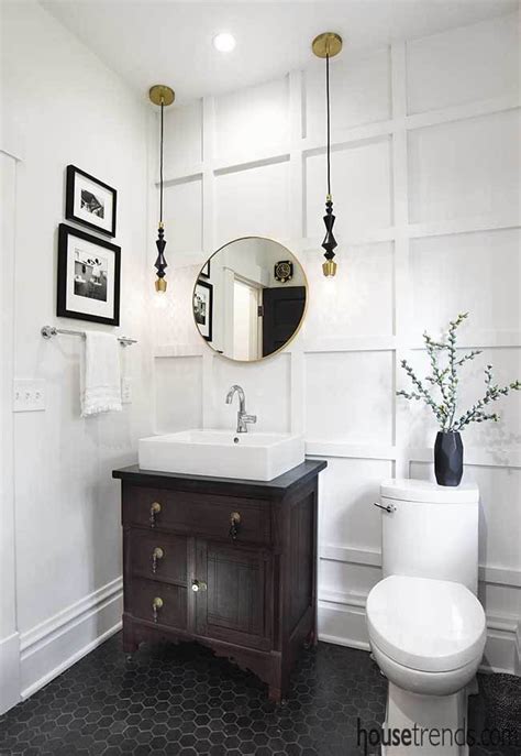 Wooden Details Add Dimension To A Powder Room Wall