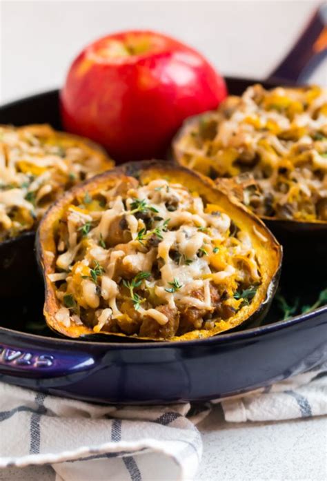 Sausage Stuffed Acorn Squash With Apples And Mushrooms