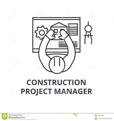 Construction Project Manager Vector Line Icon Sign Illustration On