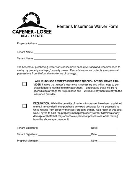 Renters Insurance Waiver Form Complete With Ease Airslate Signnow