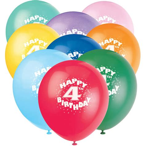 12 Happy 4th Birthday Latex Balloons 6ct