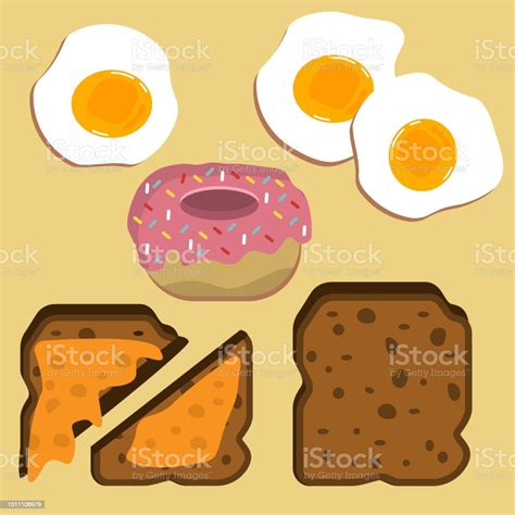 Vector Illustration Of A Breakfast Fried Eggs Toasted Bread With Cheese