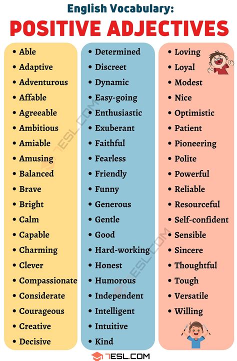 600 Positive Adjectives That Will Brighten Your Day • 7esl Positive