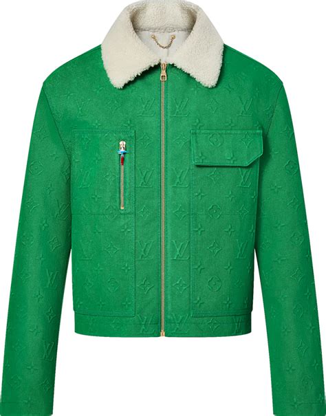 Louis Vuitton Green Monogram Denim Shearling Collar Jacket Inc Style