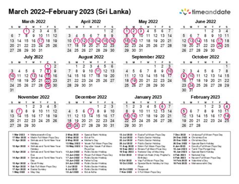 Sri Lanka Holiday Calendar 2022