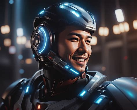 Premium Ai Image Male Humanoid Cyborg Robot Metal Futuristic Suit