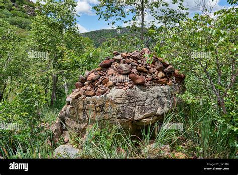Ritual Stone Pile In Landscape Of Tsodilo Hills Botswana Africa Unesco World Heritage Site