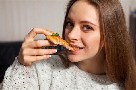 Woman And Pizza Stock Image Image Of Dinner Smile Pizza 69882691