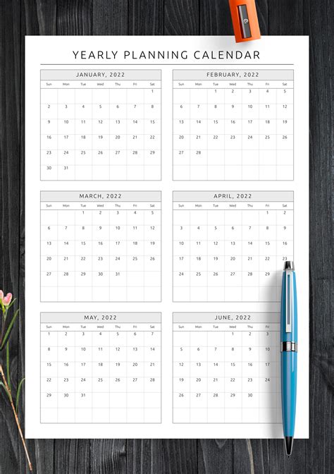 printable yearly planning calendar template