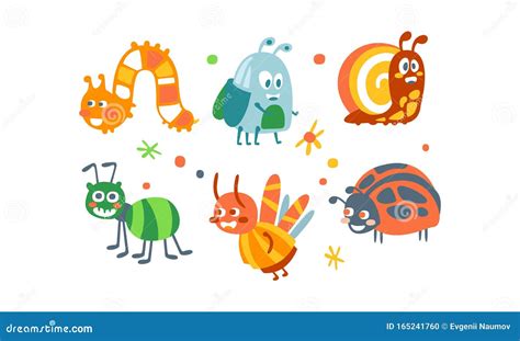 Bugs Vector Set Funny Cartoon Insects Collection Stock Vector