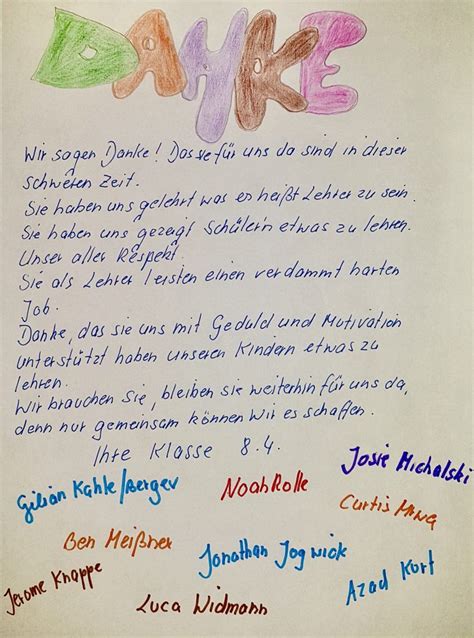 Der brief einer namentlich unbekannten schülerin an ihre lehrerin felhin befindet sich in einer sammelhandschrift, die sich im 10. Ein tolles Dankeschön - Theodor-Haubach-Schule
