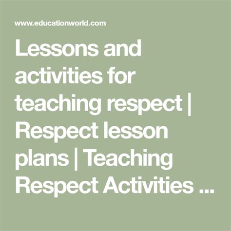 Lessons And Activities For Teaching Respect Respect Lesson Plans