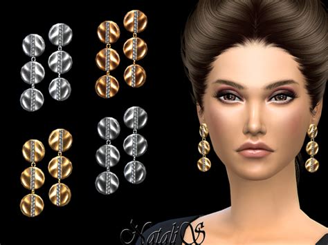 Triple Disc And Crystals Drop Earrings By Natalis At Tsr Sims 4 Updates