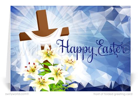 Religious Christian Catholic Cross With Lilies Happy Easter Greeting C