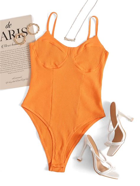 Orange Casual Sleeveless Cotton Plain Cami Embellished Slight Stretch