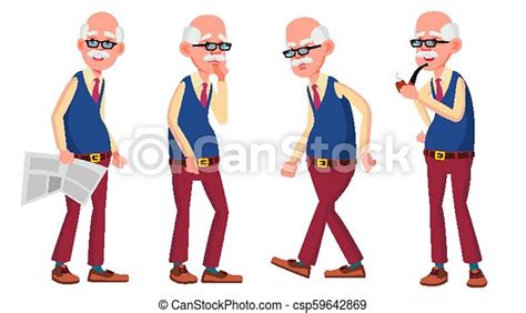 Old Man Poses Set Vector Elderly People Senior Person Aged Funny