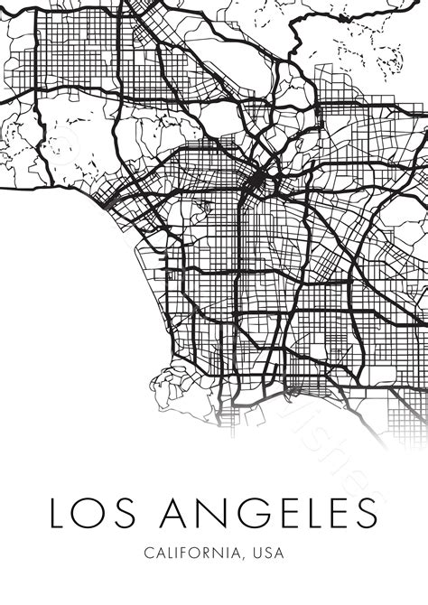Large Los Angeles City Map Print Wall Art Printable Prints