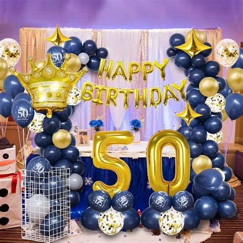 50th Birthday Decorations Men Birthday Party Balloon Decorations Set 50th Birthday Banner Blue