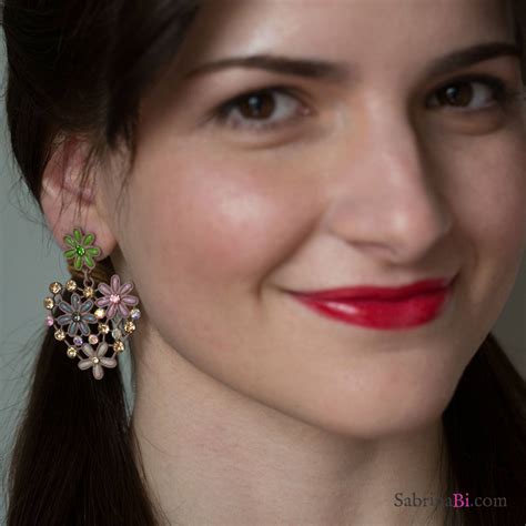 Colorful Flowers And Rhinestones Heart Shaped Nude Drop Earrings