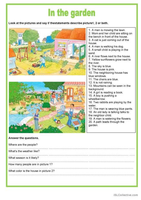 Picture Description In The Garden English Esl Worksheets Pdf And Doc