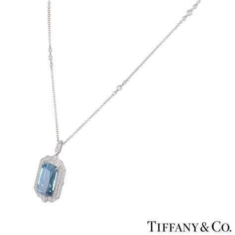 Tiffany Co Platinum Aquamarine Diamond Pendant Rich Diamonds