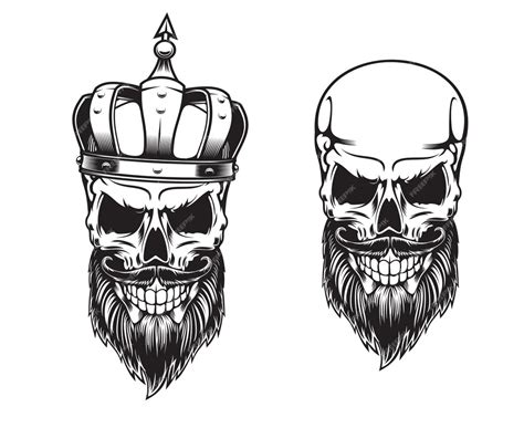 Premium Vector Bearded Skull In Crown Dead King Skeleton Tattoo