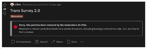 A Reddit Post Removed By The Moderators Of Rftm Download Scientific