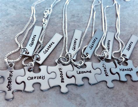 Personalized Sister Necklaces T Set Custom Jewelry With Puzzle