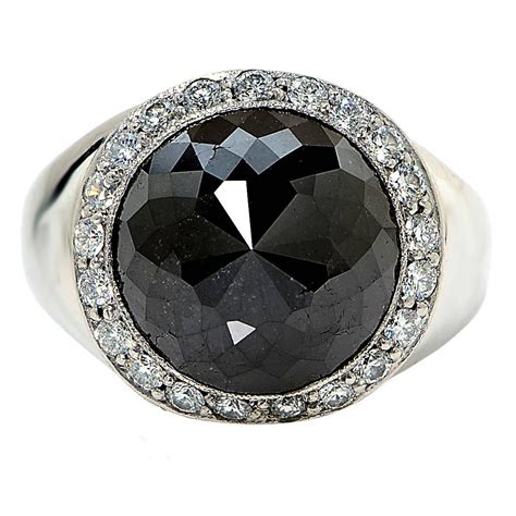 Large Black Diamond Platinum Mens Ring For Sale At 1stdibs