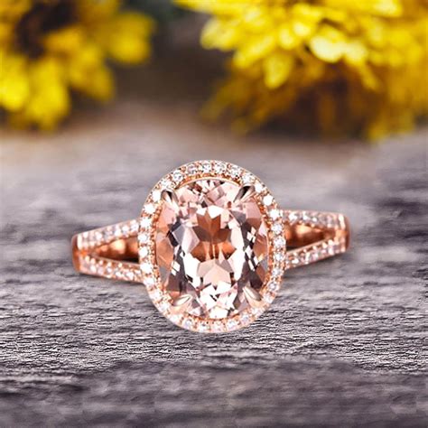 Jeenjewels Oval Cut 10k Rose Gold Morganite Halo Engagement Ring With