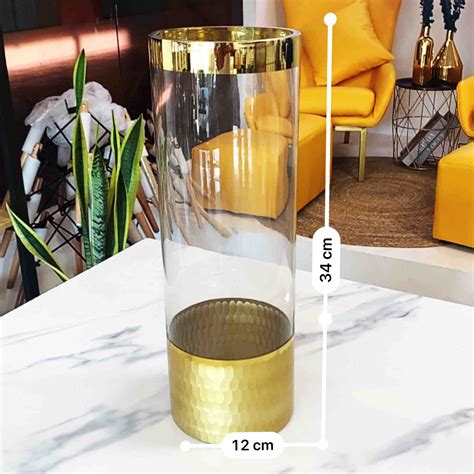 Long Glass Vase With Gold Accent Housewifery