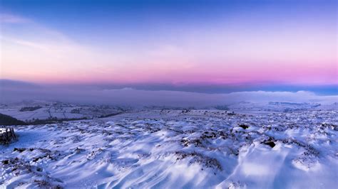 Download 2048x1152 Wallpaper Snow Landscape Pink Sunset