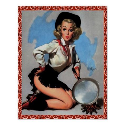 Western Vintage Cowgirl Pin Up With Pan Poster