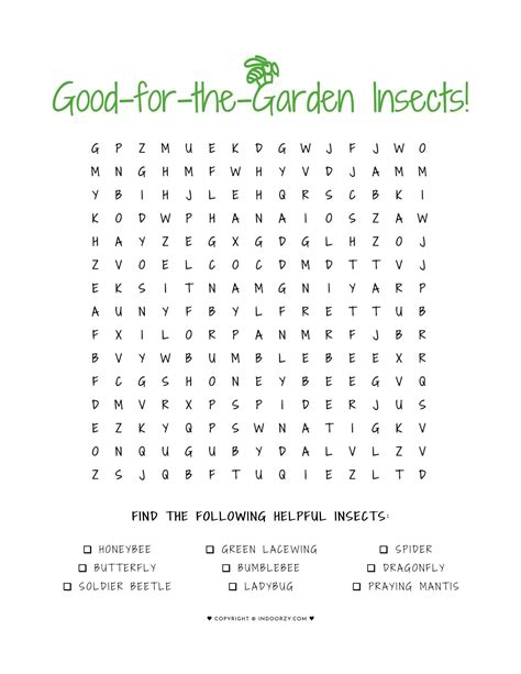 Free Printable Good Garden Insects Word Search Puzzle For